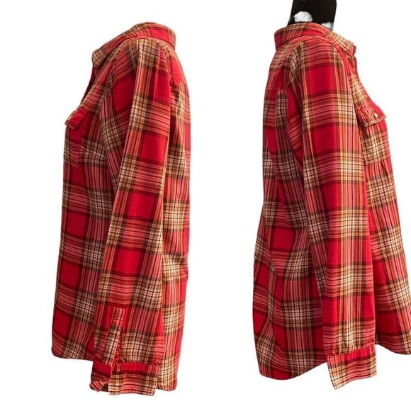 Old Navy Red Plaid Long Sleeve Flannel Button Down‎ Top Sz M - Picture 3 of 13